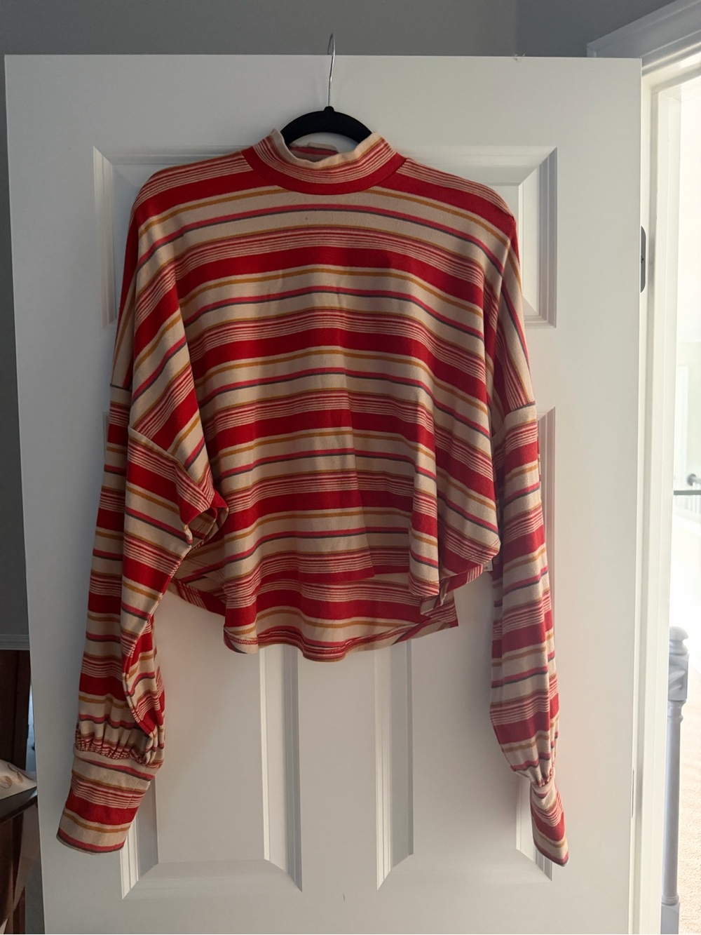 Free People Striped Crewneck Sweater in Red, Beige, Gold, Blue